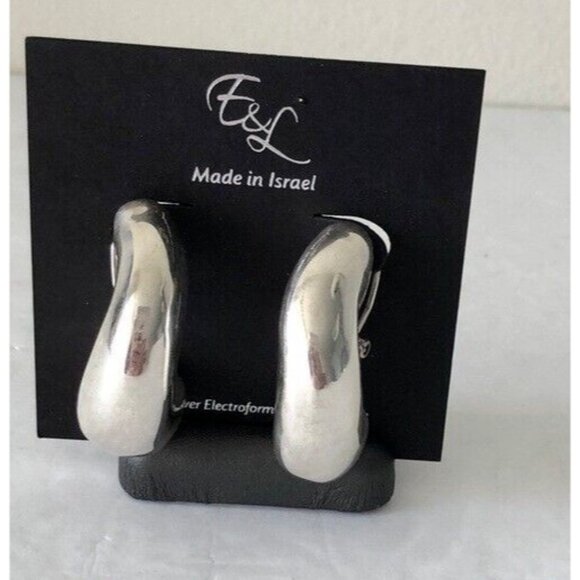 E&L Israel Sterling Silver Wave Electrofom Earrings New 1 3/4in long - Picture 11 of 13